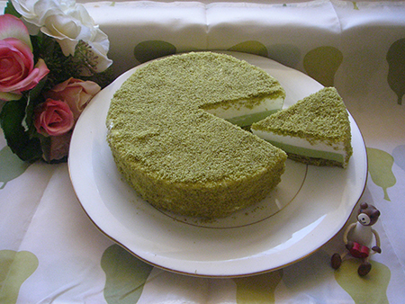 2層の抹茶のチーズケーキ